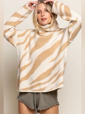 POL Chunky Zebra Turtleneck Sweater